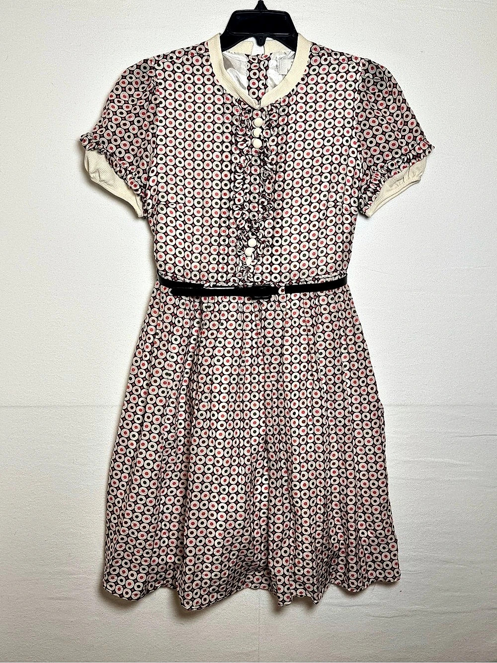 Julie Haus Vintage Inspired Silk Blend Mod Print Fit & Flare Dress w/ Belt